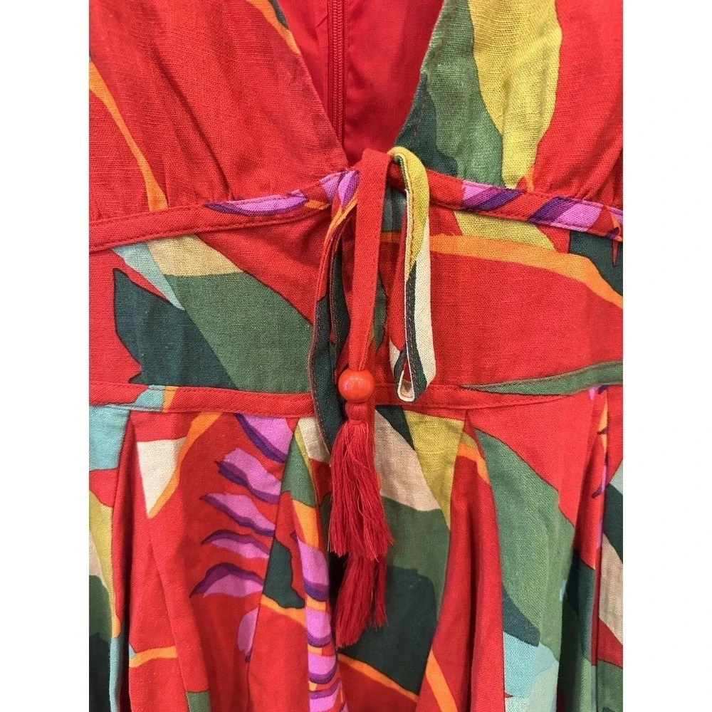 House Of Harlow 1960 Red Floral 6 Linen Blend Puff Sleeve Fit &Flare - Picture 4 of 4